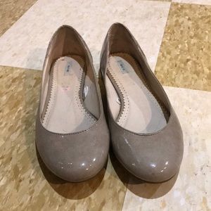 Grey leather slip ons